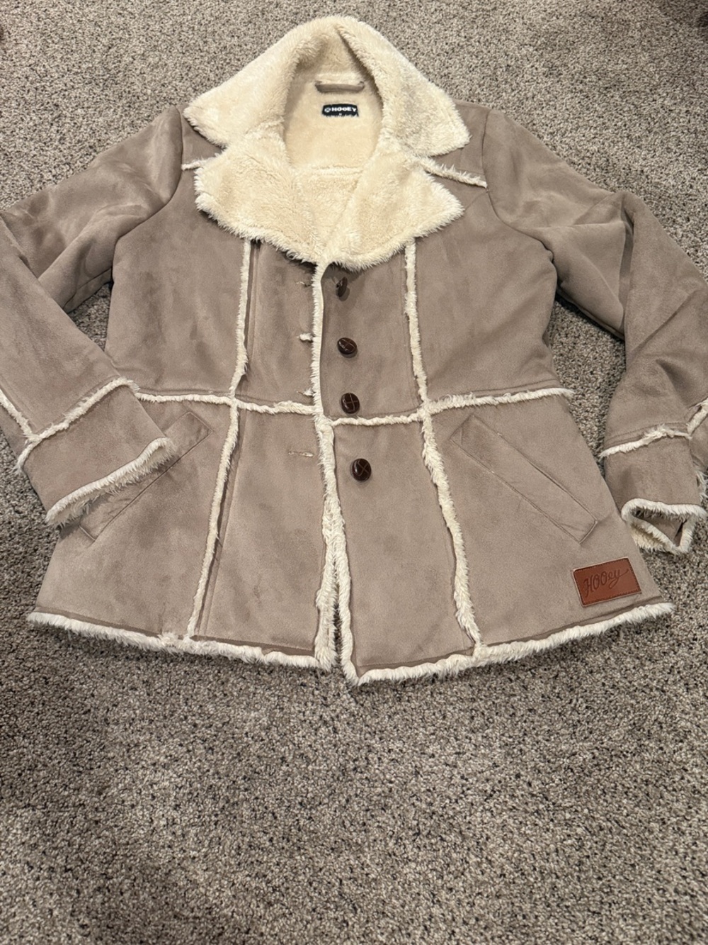 Hooey Taupe Suede-Look Jacket with Cream Teddy Lining
